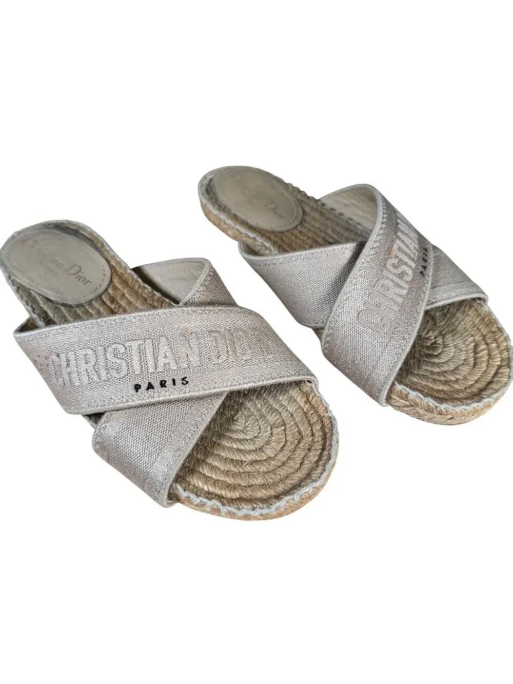 Dior Granville Criss Cross Espadrille Sandals Beige Tan EU 37 US 7